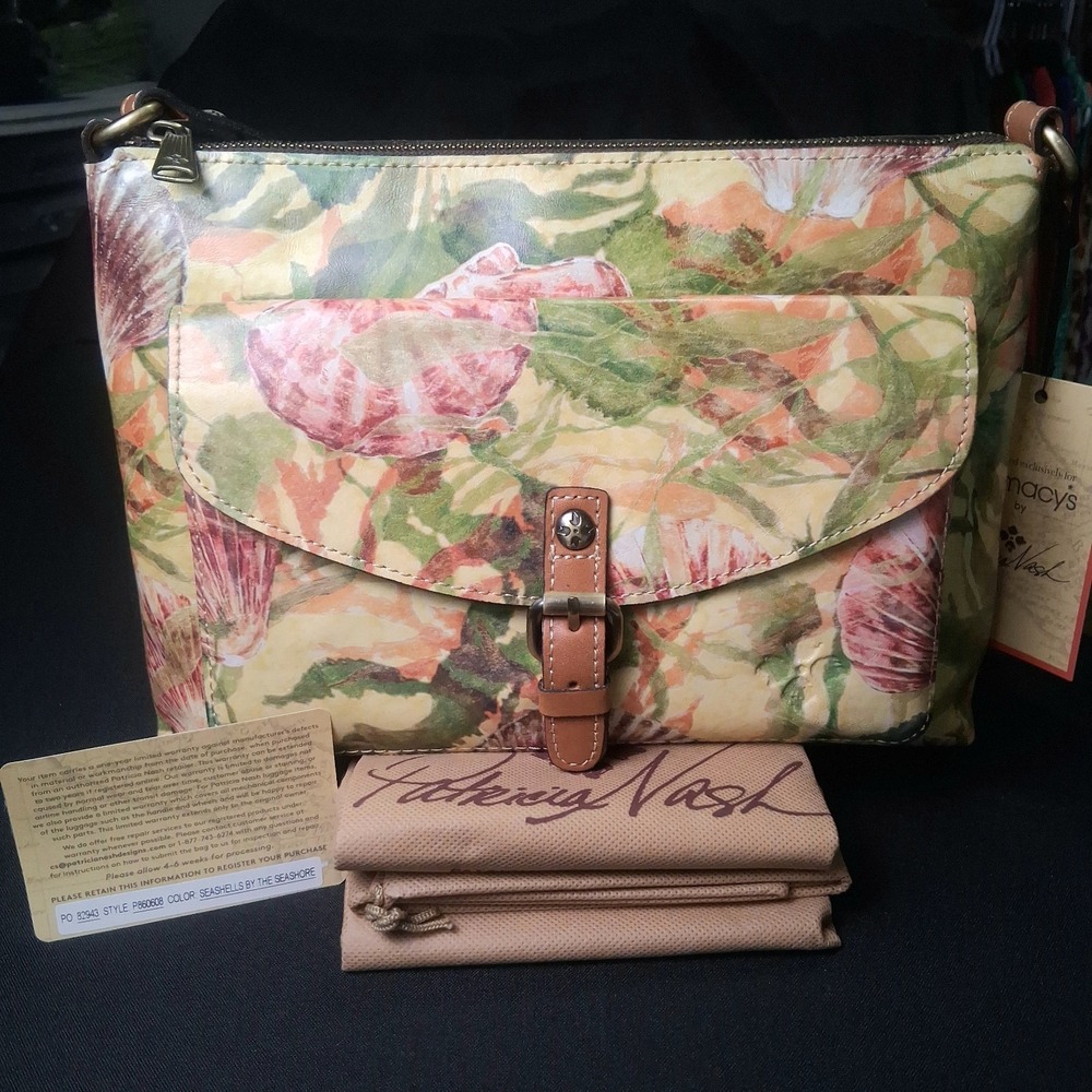 Patricia Nash Bella "Seashells by the Sea Shore" Leather Crossbody Bag, Dust Bag